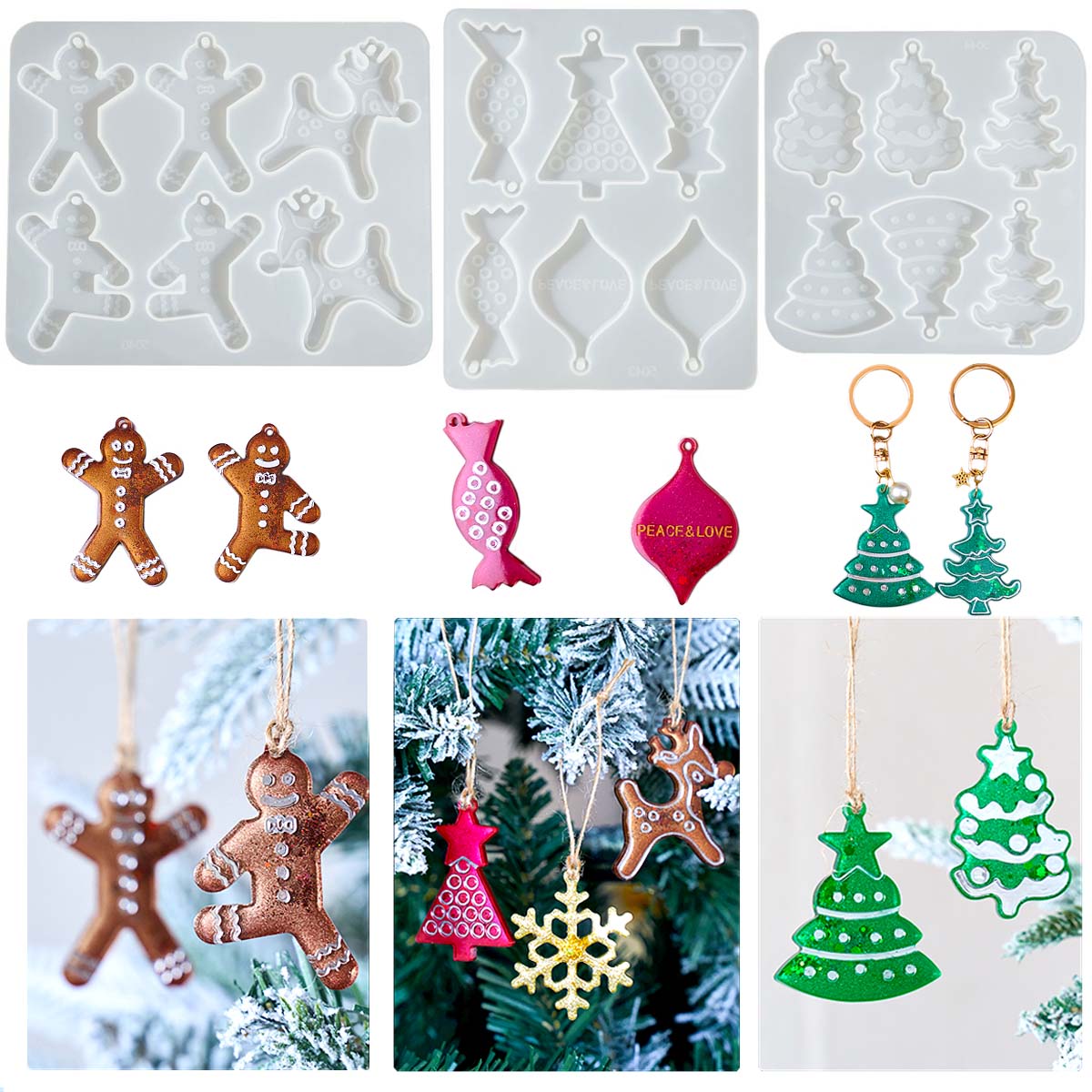 Resin Art Mould - Kerstserie Oorbellen Hanger Siliconen Mal DIY